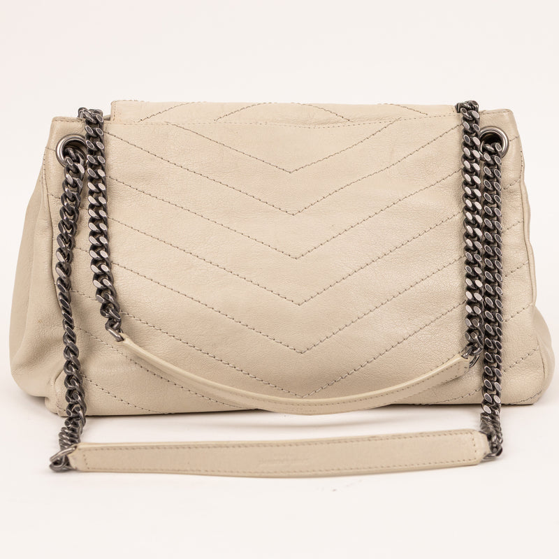 YSL Cream Leather Chevron Matelassé Niki Shoulder Bag