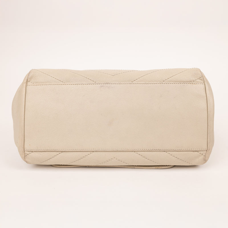 YSL Cream Leather Chevron Matelassé Niki Shoulder Bag