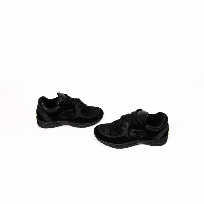 Chanel Black Nylon and Suede CC Trainer Sneakers Size 42