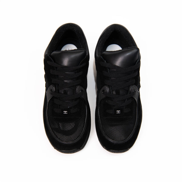 Chanel Black Nylon and Suede CC Trainer Sneakers Size 42