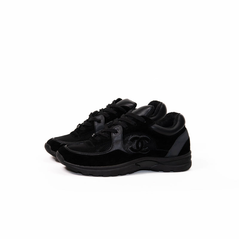 Chanel Black Nylon and Suede CC Trainer Sneakers Size 42