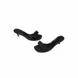Chanel Black Satin Bow Kitten Heel Sandals Size 39.5