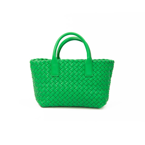 Bottega Veneta Green Intreccio Lambskin Leather Mini Cabat Tote Bag