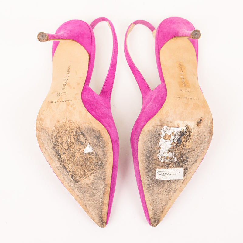 Manolo Blahnik Pink Suede Slingback Heels
