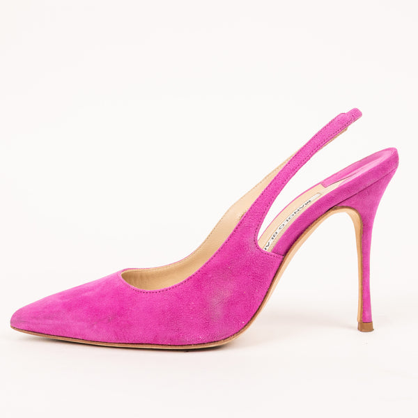 Manolo Blahnik Suede Sling Pink Heels