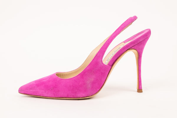 Manolo Blahnik Suede Sling Pink Heels