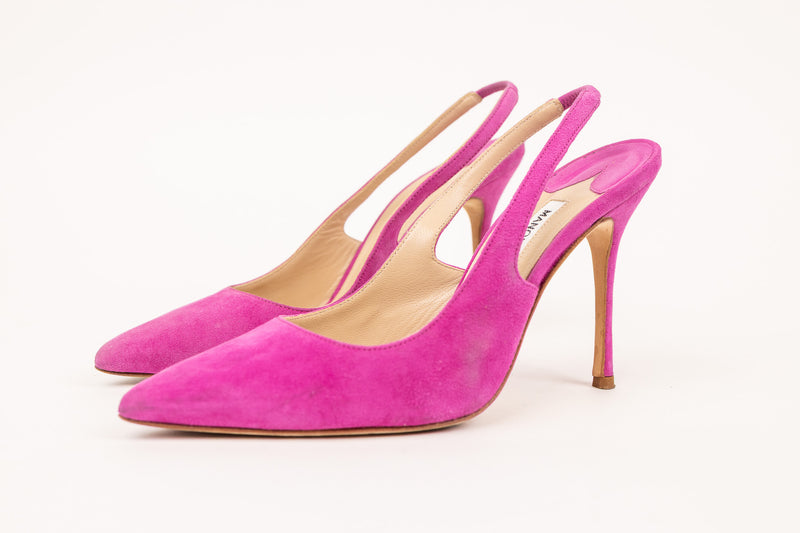 Manolo Blahnik Pink Suede Slingback Heels