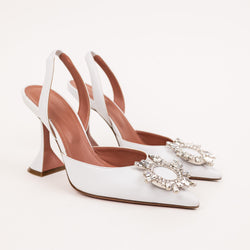 Amina Muaddi White Leather Begum Pumps Size 6.5
