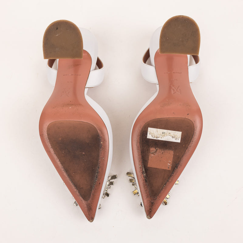 Amina Muaddi White Leather Begum Pumps Size 6.5