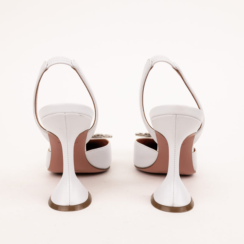 Amina Muaddi White Leather Begum Pumps Size 6.5