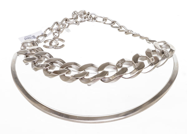 Chanel Silver Chunky Chainlink Clear Necklace