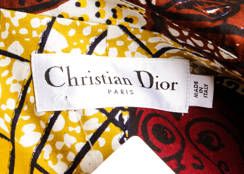 Christian Dior Brown And Burgundy Printed Double Breasted Blazer Size 2