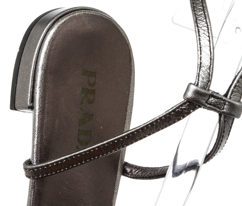 Prada Silver Embellished Flat Sandals Size 35.5 NEW