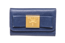 Prada Blue Saffiano Leather Key Holder