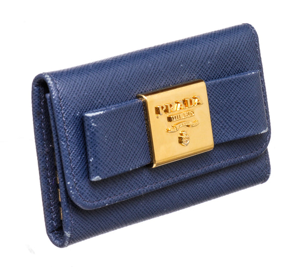 Prada Blue Saffiano Leather Key Holder