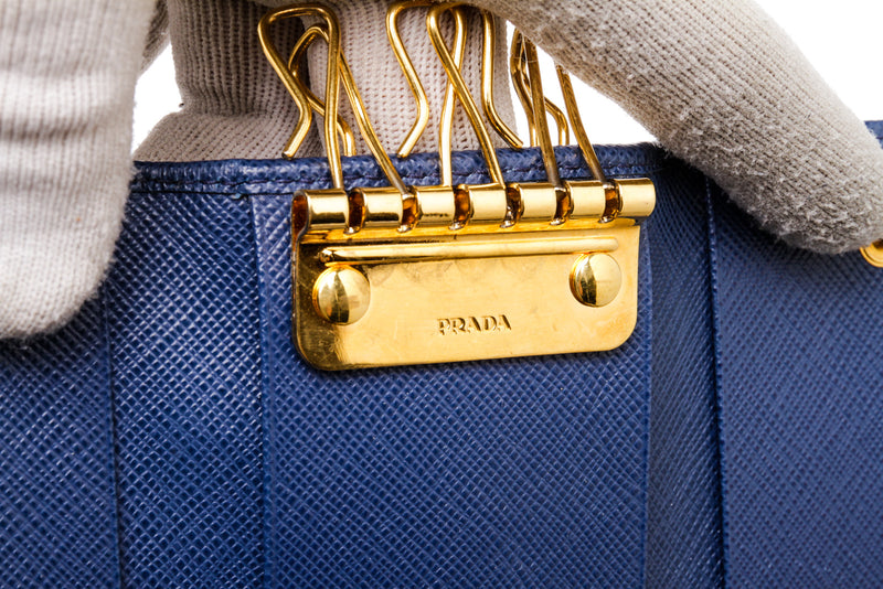 Prada Blue Saffiano Leather Key Holder