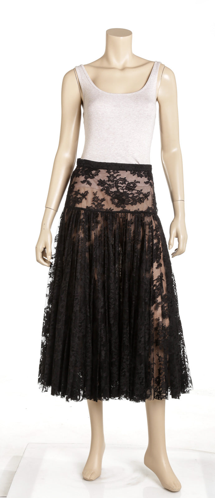 Chanel Black Lace Pleaded Maxi Skirt NEW Size 38
