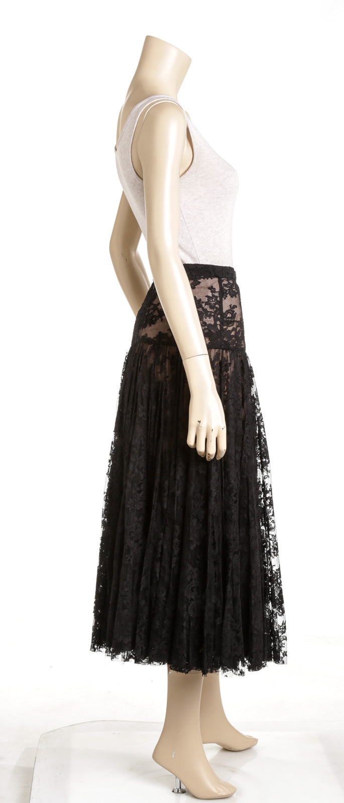 Chanel Black Lace Pleaded Maxi Skirt NEW Size 38