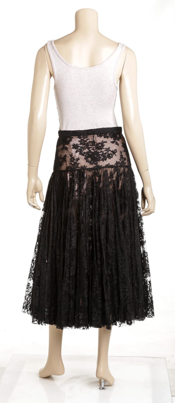 Chanel Black Lace Pleated Maxi Skirt New Size 38