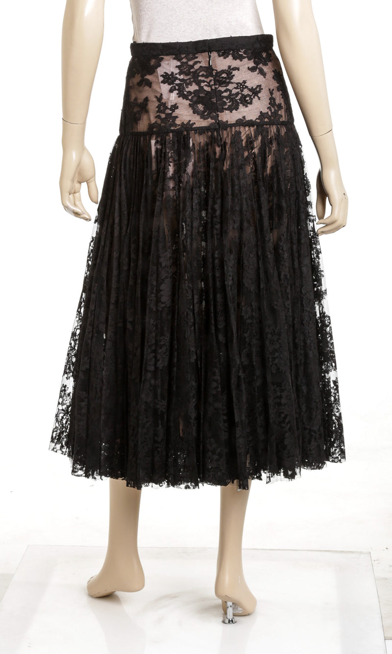 Chanel Black Lace Pleaded Maxi Skirt NEW Size 38