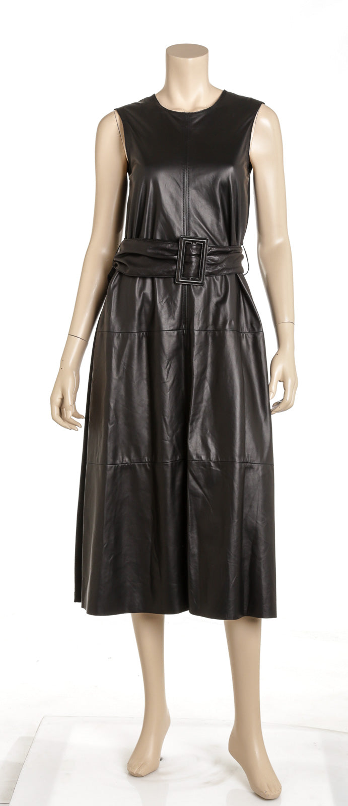 Brunello Cucinelli Black Leather Belted Sleeveless Dress Size Small