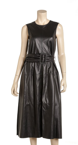 Brunello Cucinelli Black Leather Belted Sleeveless Dress Size Small