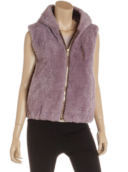 Brunello Cucinelli Lavender and Brown Reversible Hooded Fur Vest Size 40