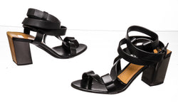 Tom Ford Black Leather Strappy Sandals Metallic Heel Size 41