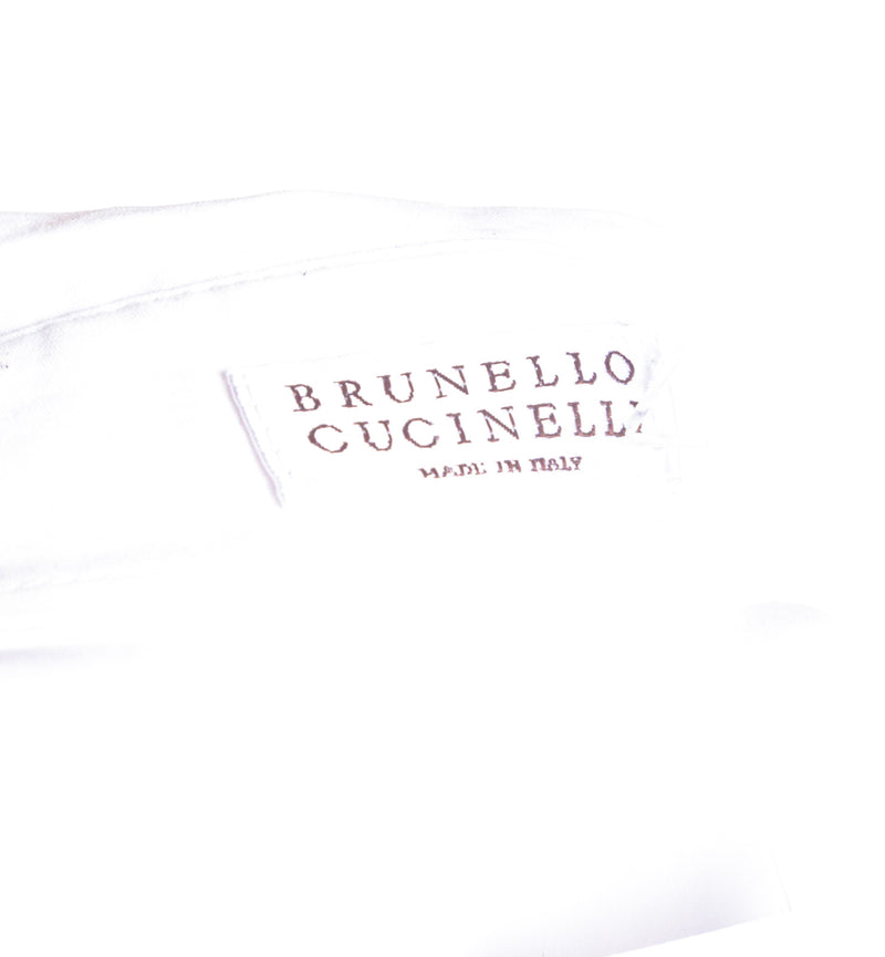 Brunello Cucinelli White Sheer Tan Sleeves Embroidered Top Size Medium