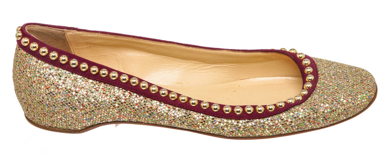 Christian Louboutin Gold Multicolor Glitter Rototapla Flats (Size 36)