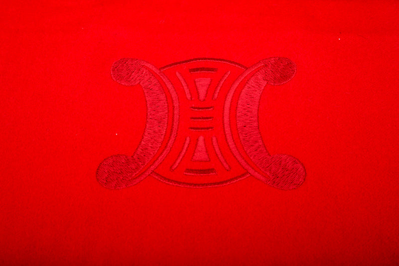 Celine Red Cashmere Logo Fringe Scarf