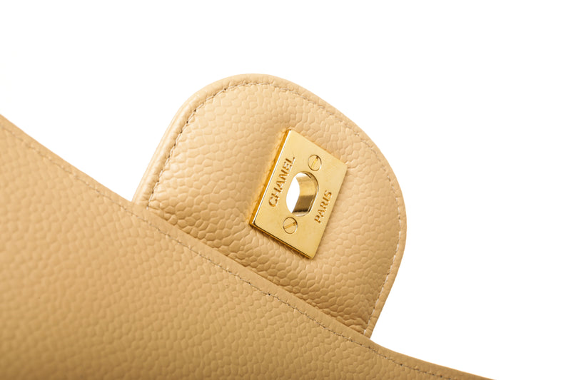 Chanel Beige Caviar Leather Double Flap Classic Bag Jumbo GHW