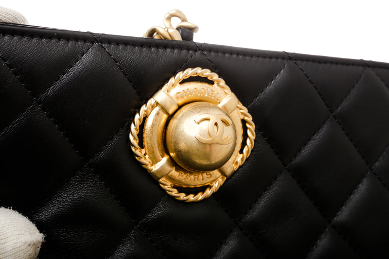 Chanel Black Lambskin Leather By the Sea Clutch