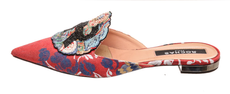 Rochas Multicolor Silk Embroidered Slides Size 36.5