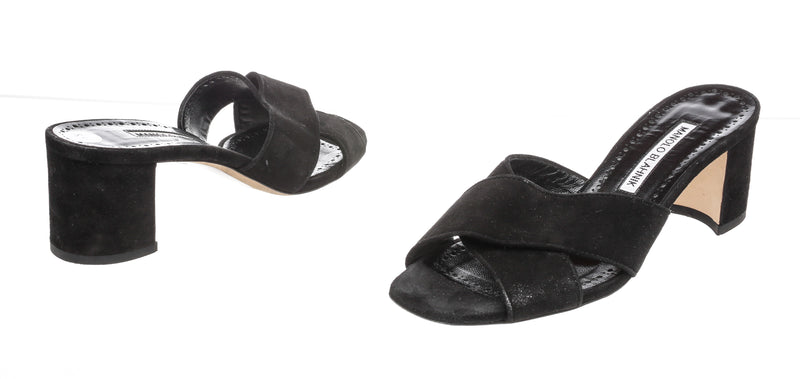 Manolo Blahnik Black Suede Mules Sandals Size 38