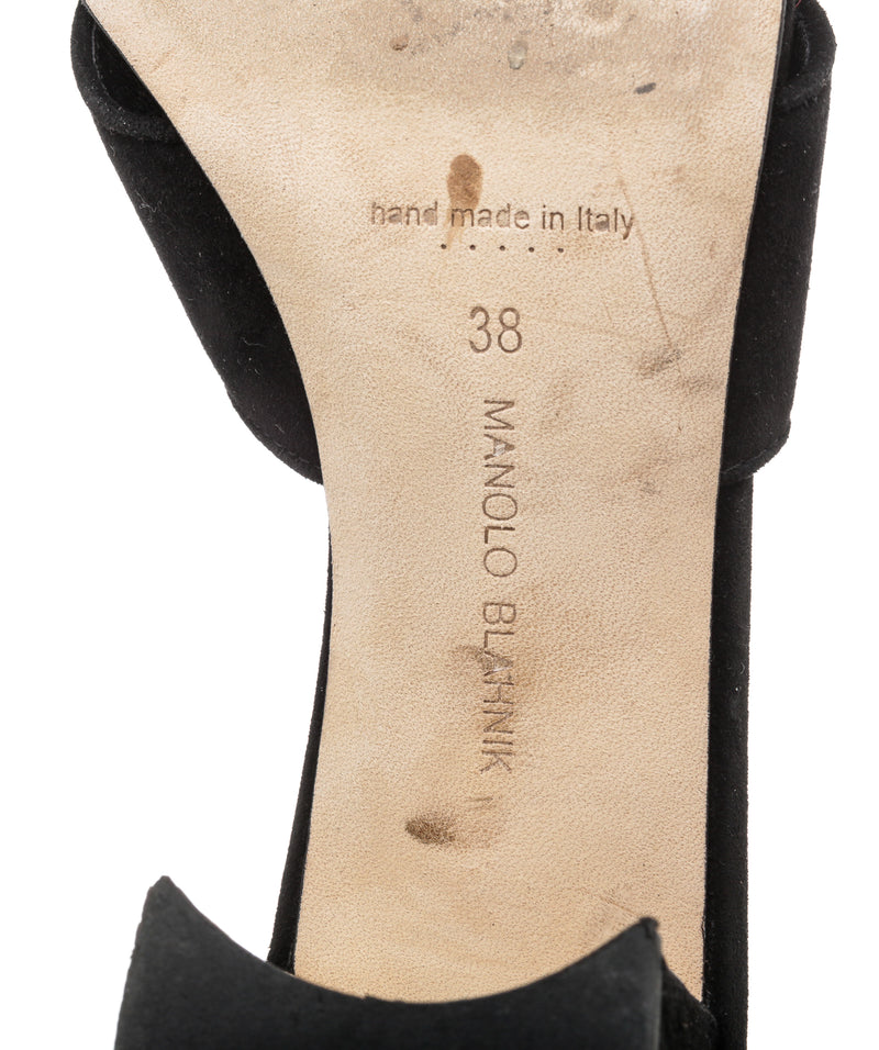 Manolo Blahnik Black Suede Mules Sandals Size 38