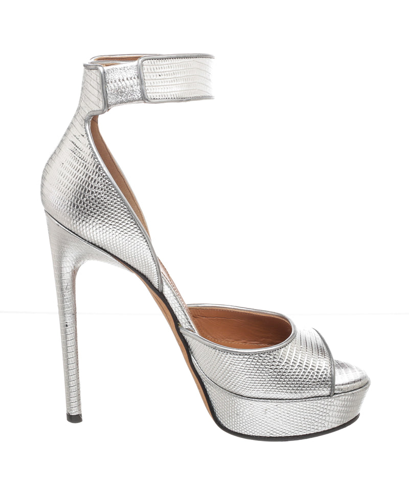 Givenchy Silver Leather Lock Strap Platform Sandals Size 37