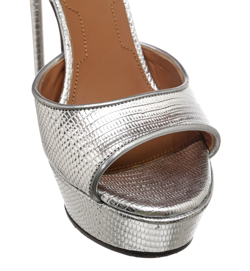 Givenchy Silver Leather Lock Strap Platform Sandals Size 37