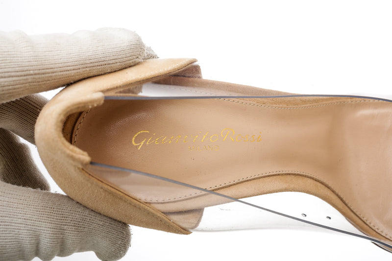 Gianvito Rossi Tan and Black Suede and Vinyl Pumps Size 38