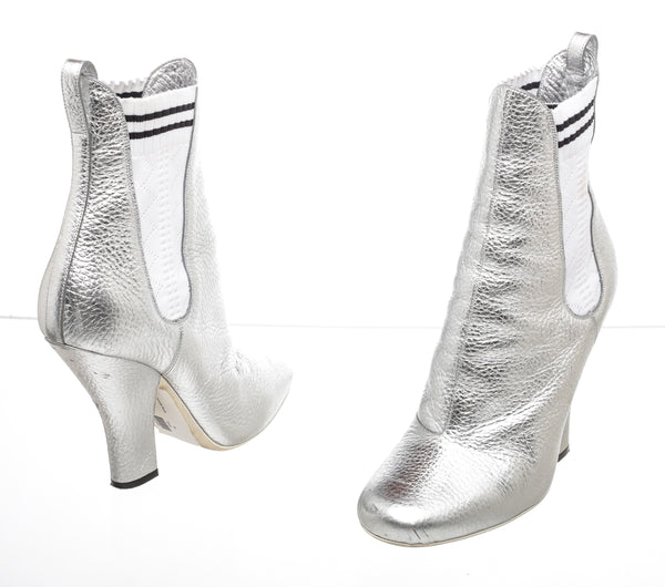 Fendi Silver Leather Antoinette Boots Size 39