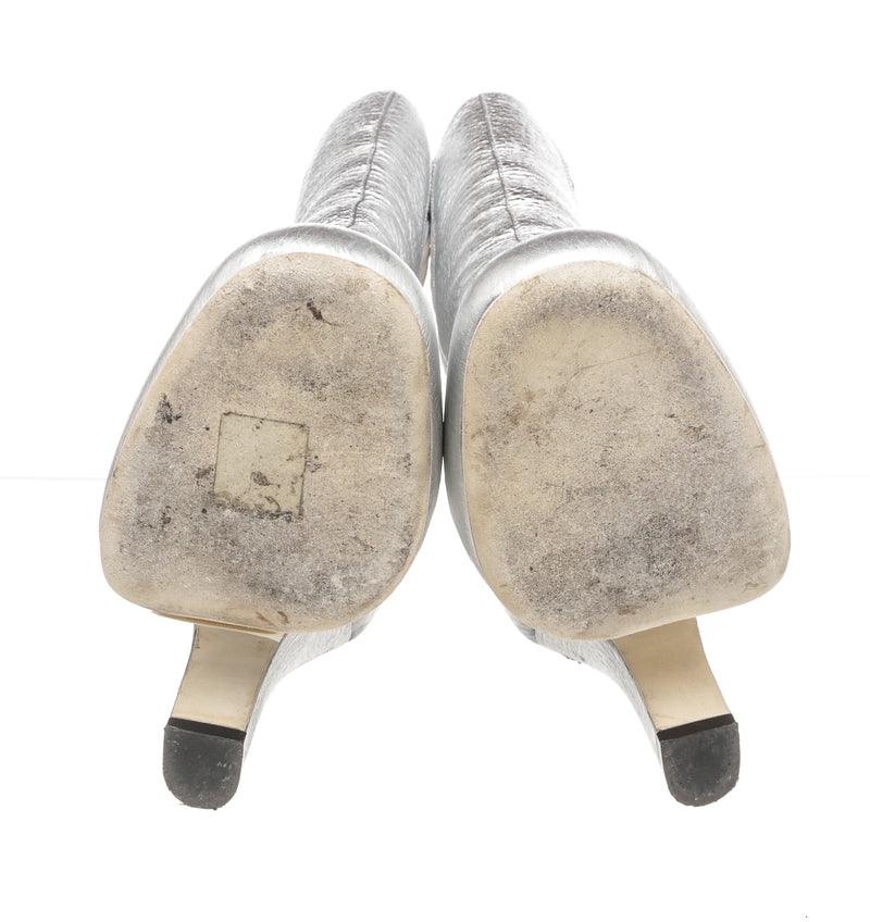 Fendi Silver Leather Antoinette Boots Size 39