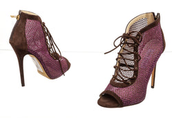 Jimmy Choo Purple Glitter Mash Lace-Up Boo Shoe Sandals Size 40