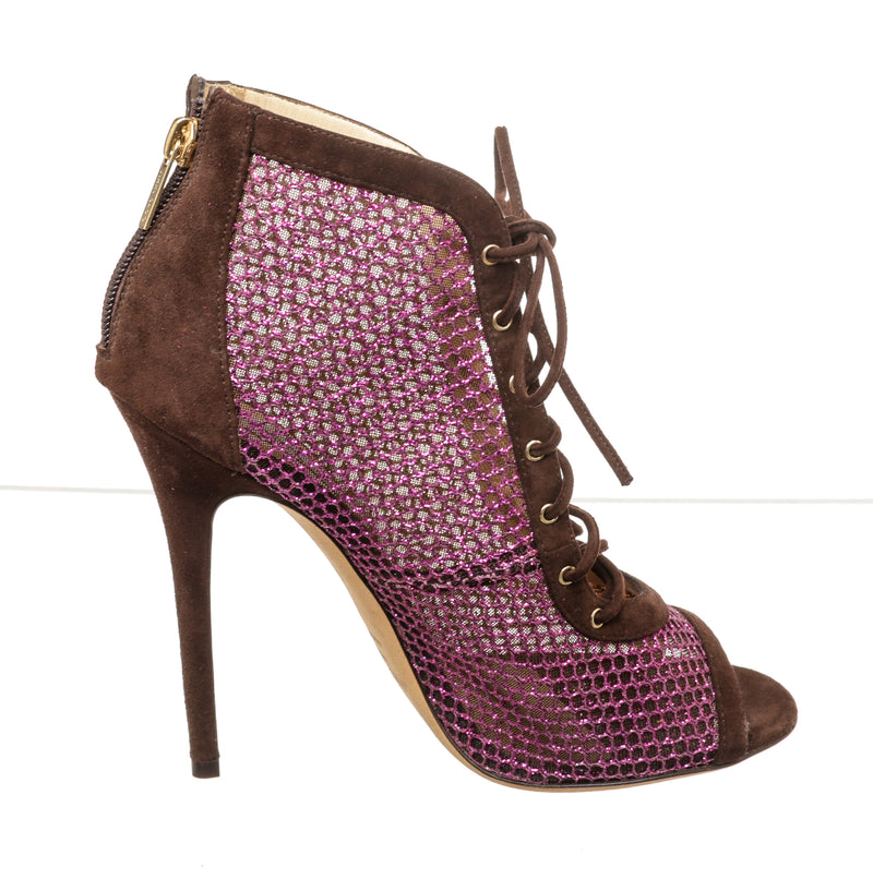 Jimmy Choo Purple Glitter Mash Lace-Up Boo Shoe Sandals Size 40