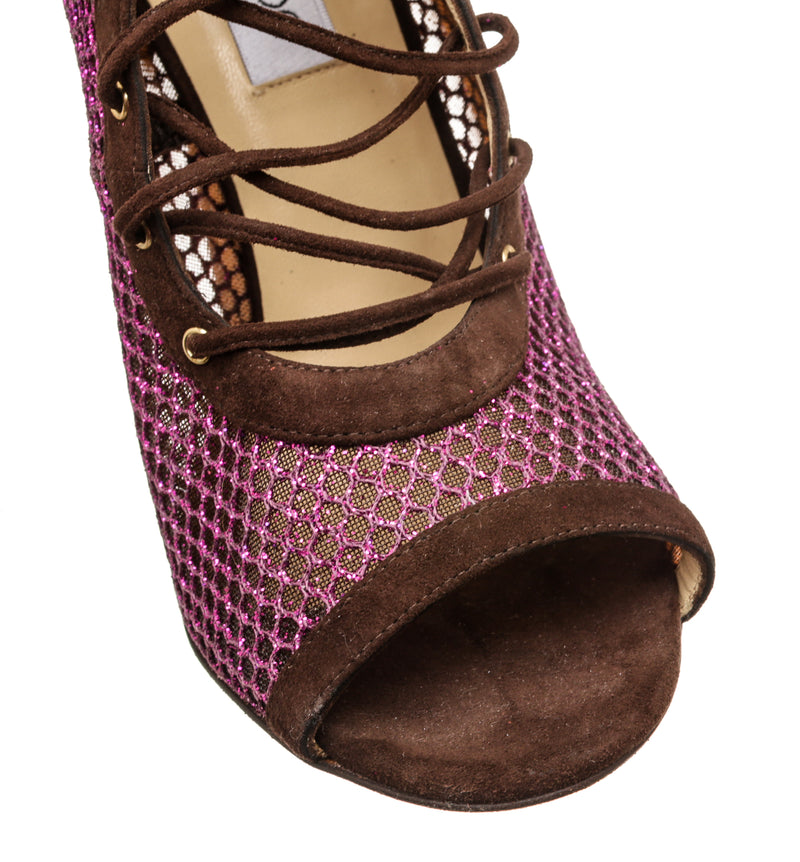 Jimmy Choo Purple Glitter Mash Lace-Up Boo Shoe Sandals Size 40
