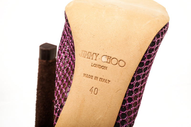 Jimmy Choo Purple Glitter Mash Lace-Up Boo Shoe Sandals Size 40