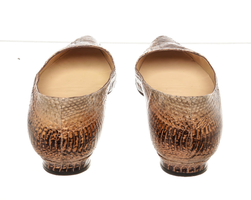Manolo Blahnik Brown Snakeskin Flats Size 41