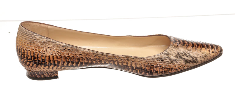 Manolo Blahnik Brown Snakeskin Flats Size 41