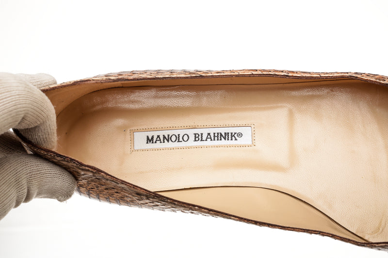 Manolo Blahnik Brown Snakeskin Flats Size 41