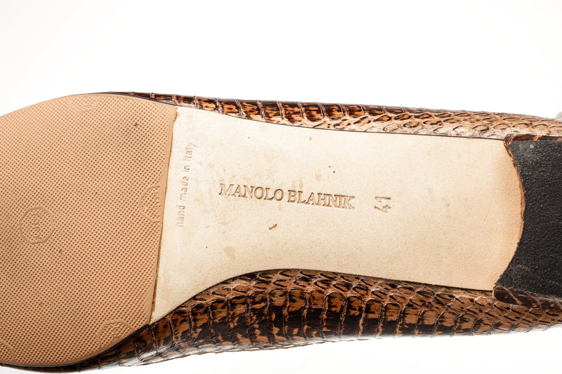 Manolo Blahnik Brown Snakeskin Flats Size 41