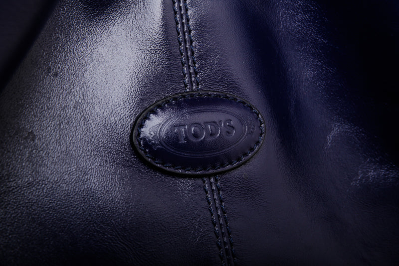 Tods Blue Leather Tote Bag